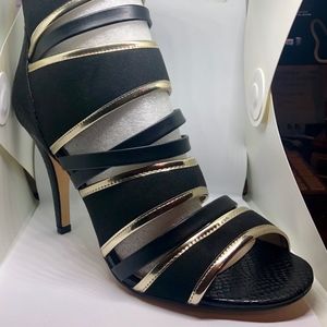 Torrid Black & Gold Multi Strap High Heel
